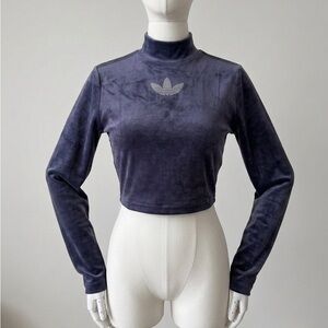 Adidas Originals Velvet Crop Top Long Sleeve Rhinestone Trefoil Shadow Violet M